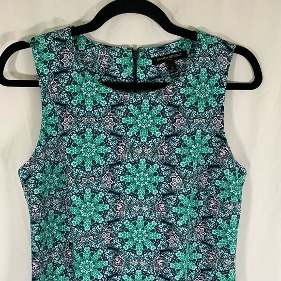 Banana Republic Dress Size 4 Green Blue Floral Sleeveless Round Neck - Picture 2 of 8